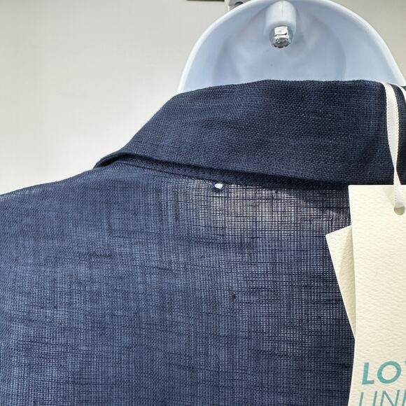 Cynthia Rowley 100% Linen Shirt WMNS L Blue Navy Long Sleeve Button Front Sheer - Picture 5 of 9